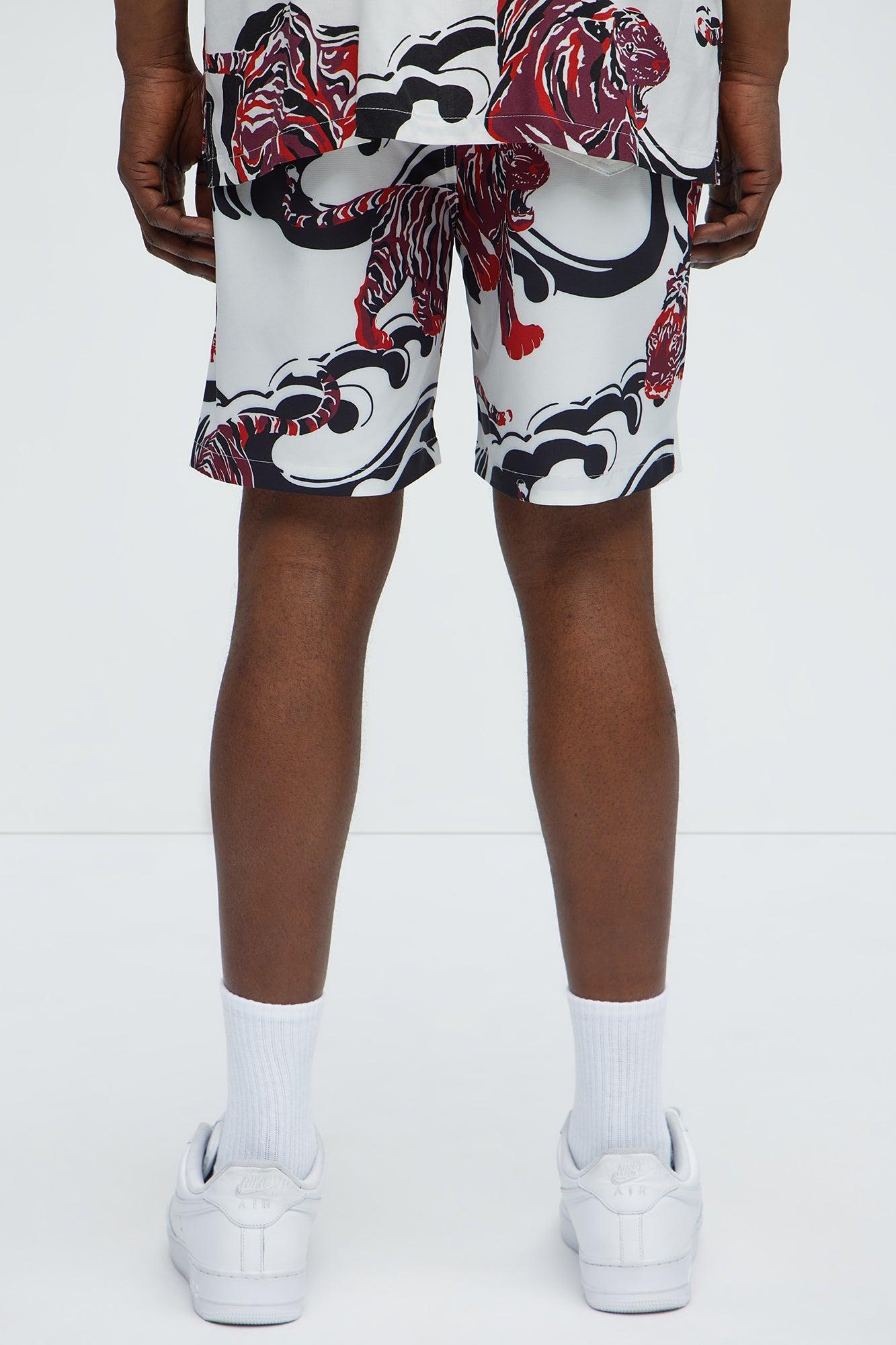 Tiger Waves Relaxed Shorts - White/combo Male Product Image