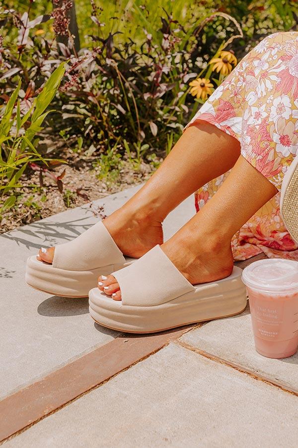 The Josephine Faux Suede Platform Sandal in Beige Product Image
