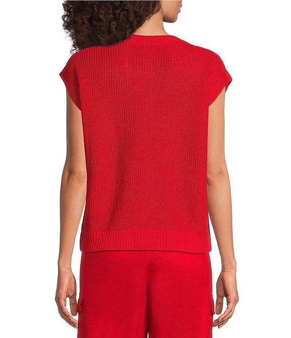 Eileen Fisher Organic Linen Cotton Ribbed Crew Neck Cap Sleeve Button-Front Boxy Vest Product Image