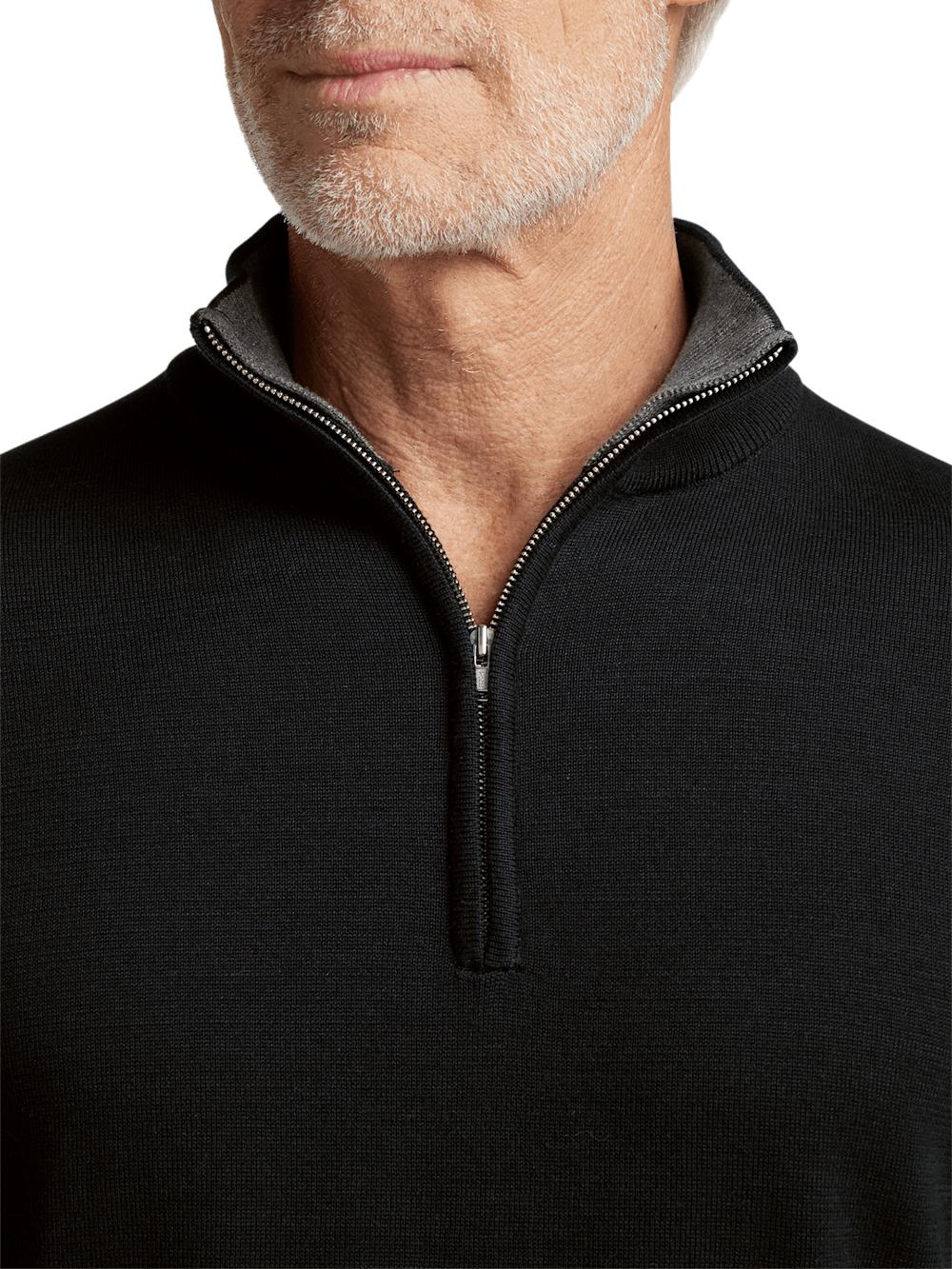 Supima Cotton Quarter Zip Mock Neck Sweater - Black Product Image