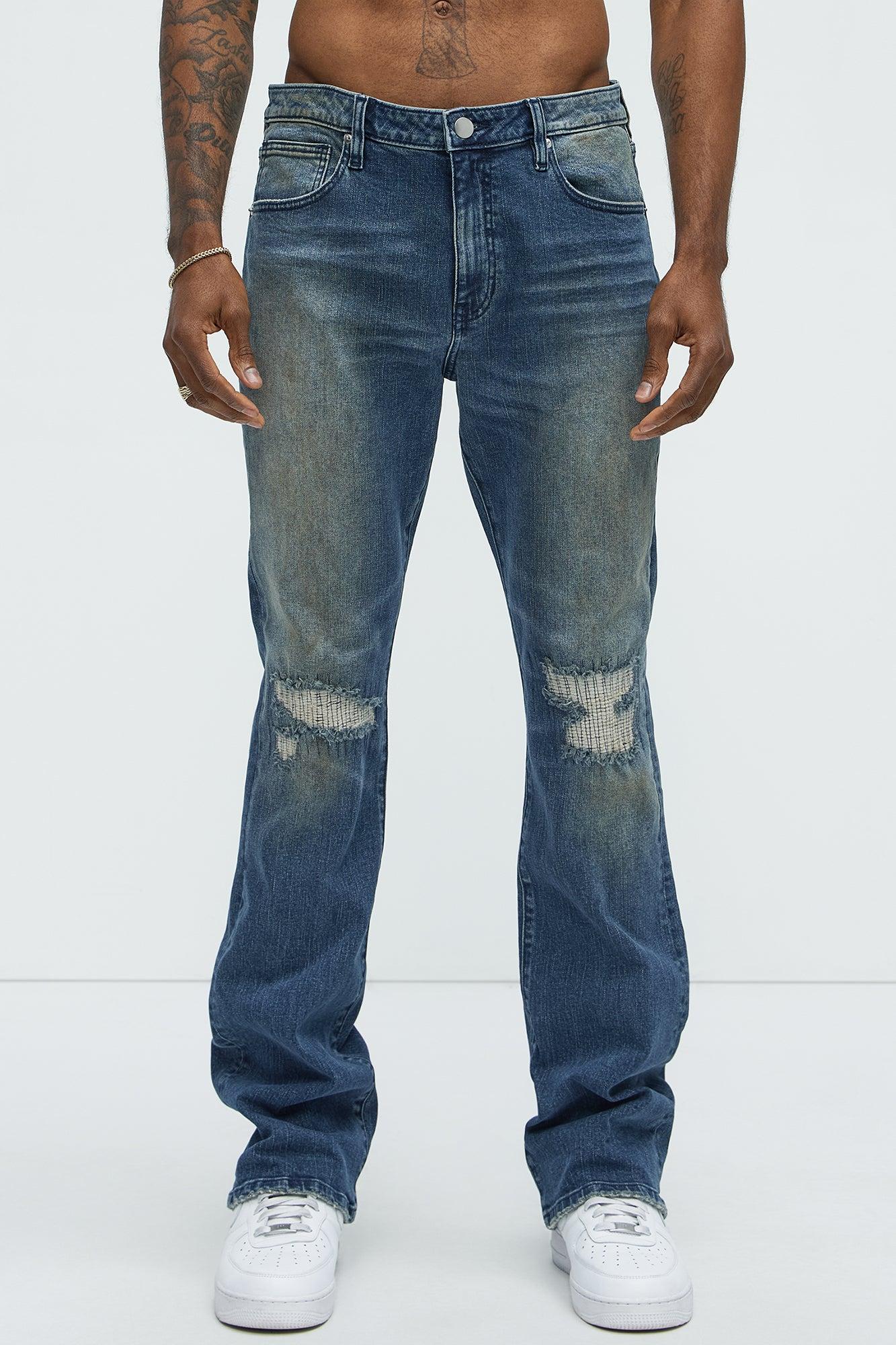 Faded In And Out Repaired Skinny Flare Jeans - Dark Wash Product Image