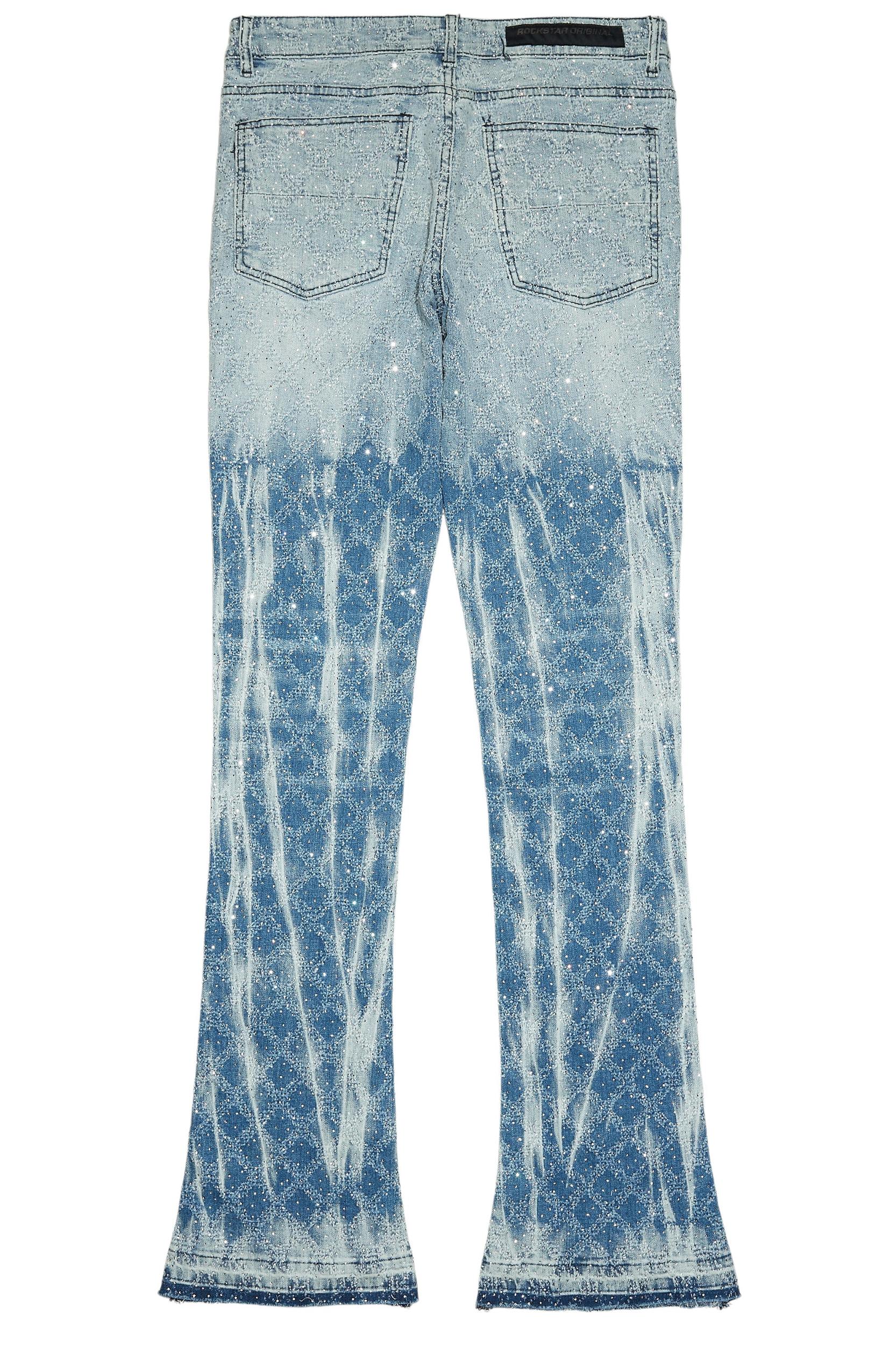 Glit Blue Rhinestone Stacked Flare Jean Male Product Image