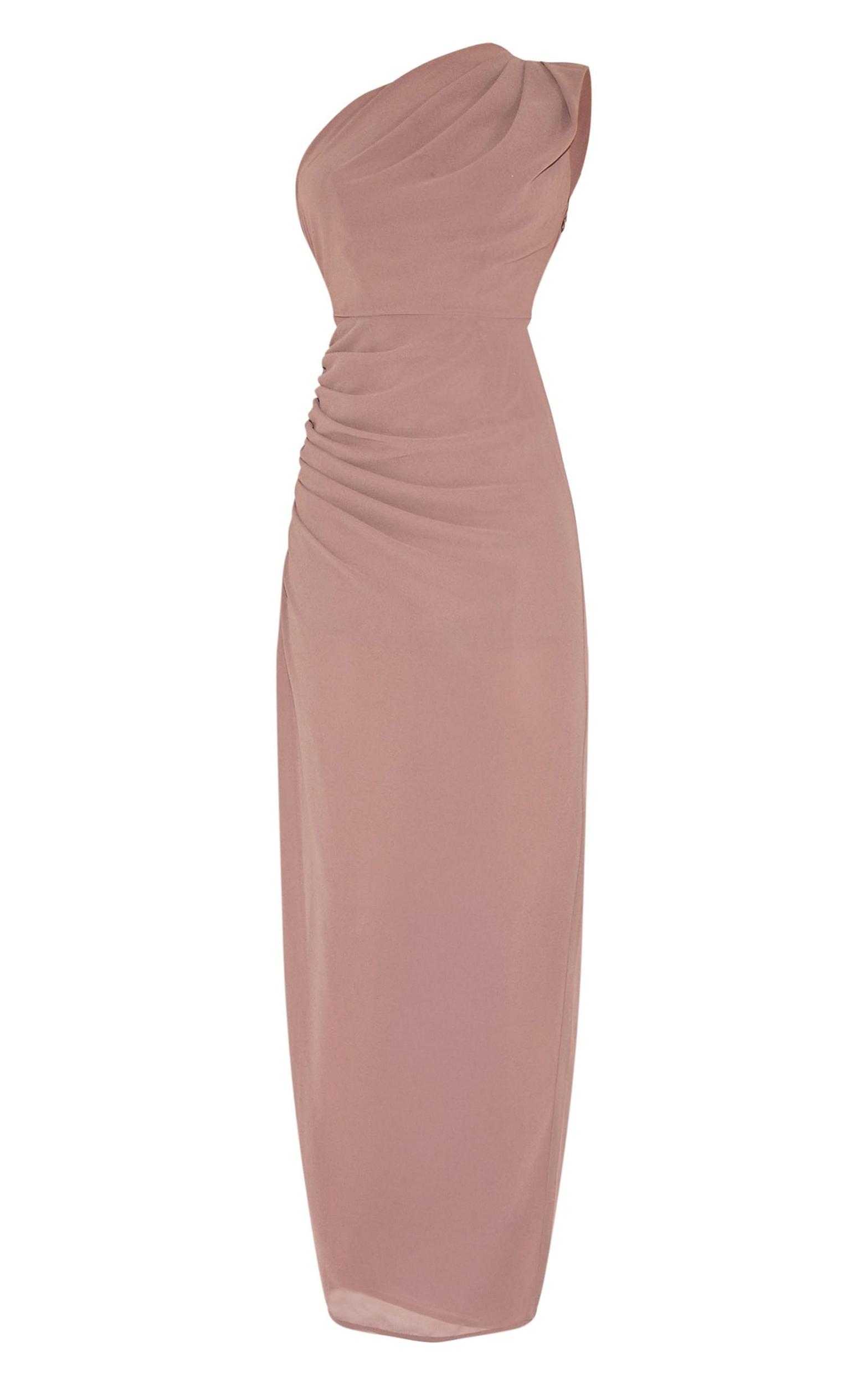 Mushroom Chiffon One Shoulder Ruched Maxi Dress Product Image