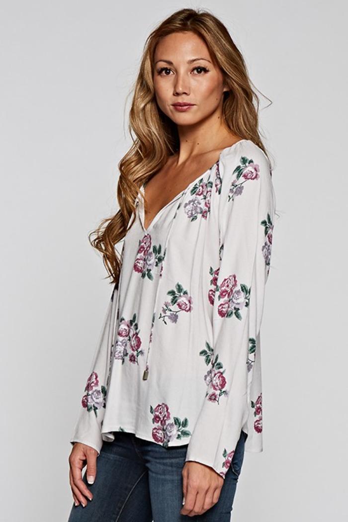 Floral V-Neck Tie Front Blouse Product Image
