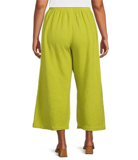 Bryn Walker Plus Cotton Gauze Elastic Waistband Wide Leg Cropped Pants Product Image