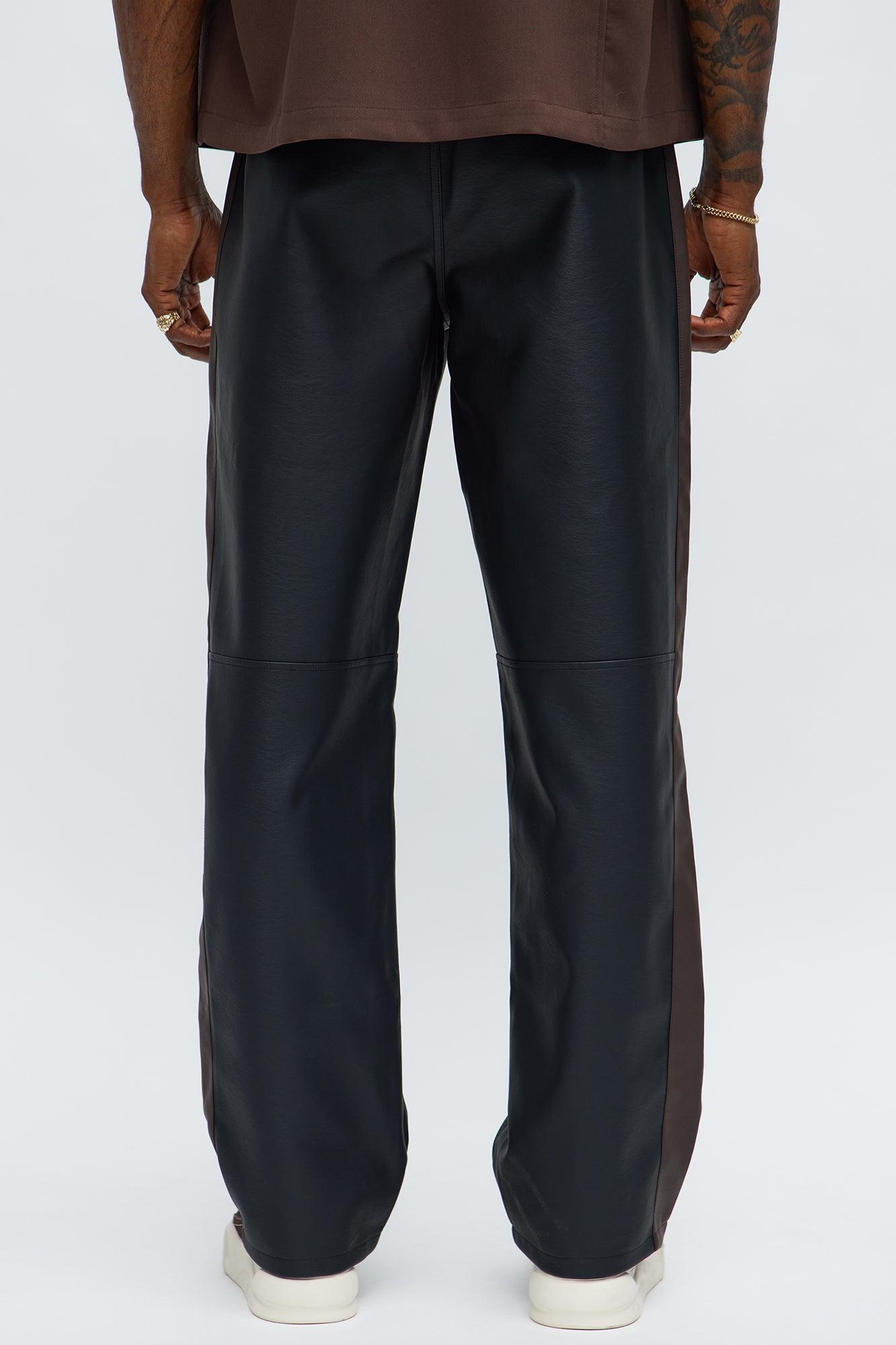 Relaxed Straight Two Way Panel Faux Leather Pants - Black/combo Male Product Image
