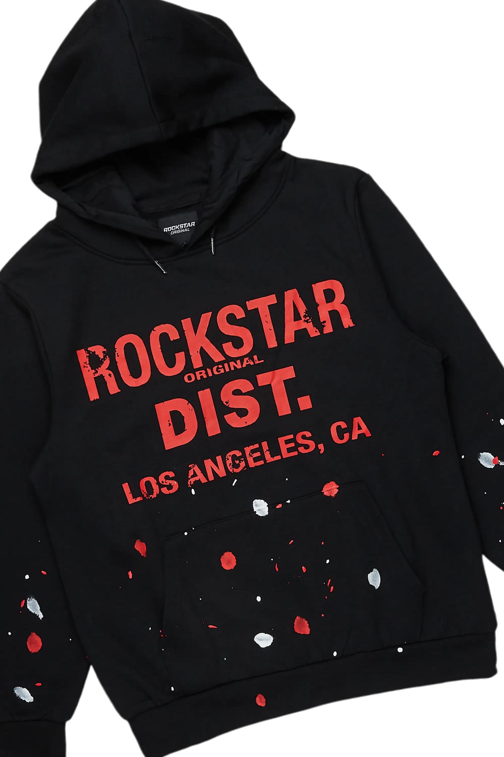 Scottie Black/Red Paint Splatter Hoodie/Stacked Flare Pant Set Male Product Image