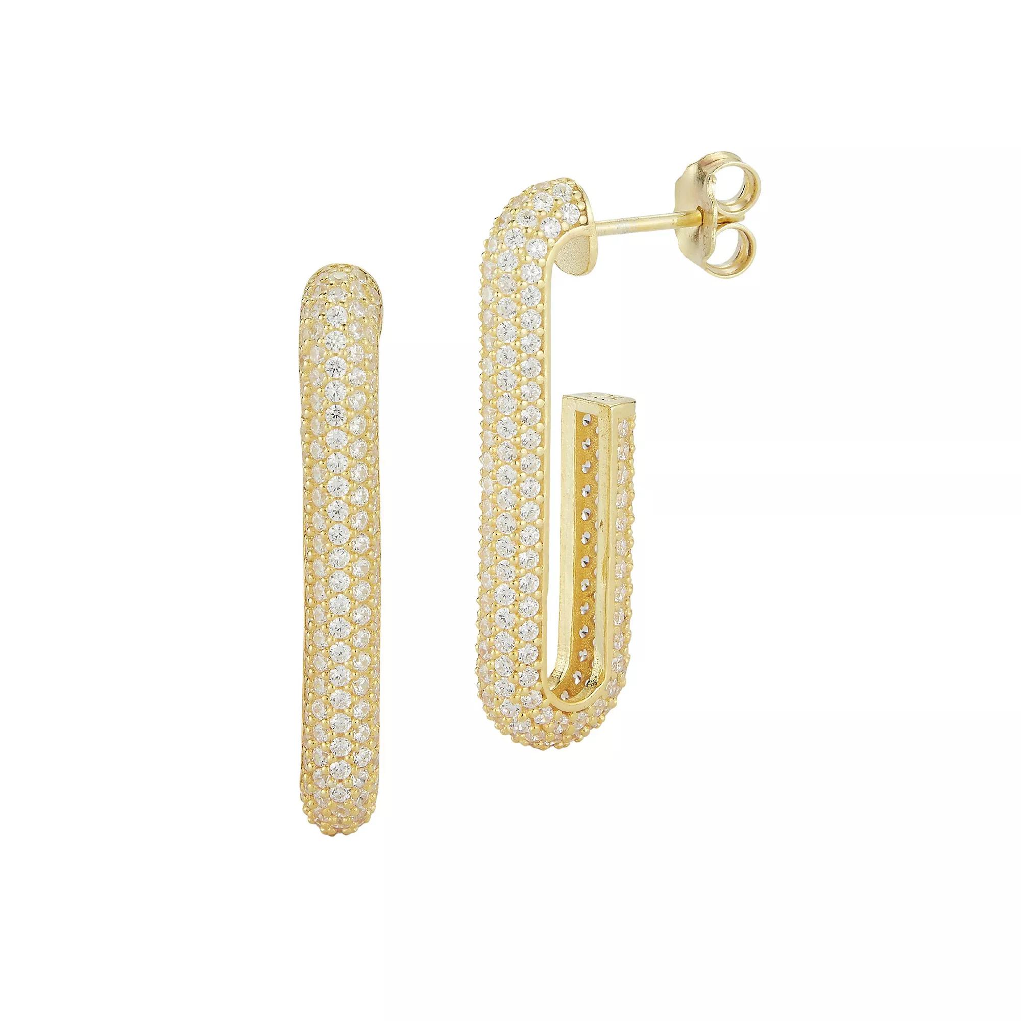 Sunkissed Sterling Silver Over Cubic Zirconia Pave Oval Earrings, Womens, Yellow Gold Tone Product Image