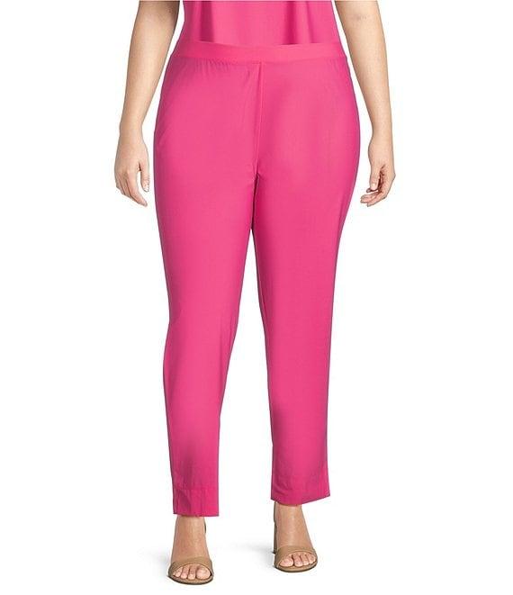 IC Collection Plus Size Stretch Woven Slim Leg Slit Hem Ankle Pants Product Image
