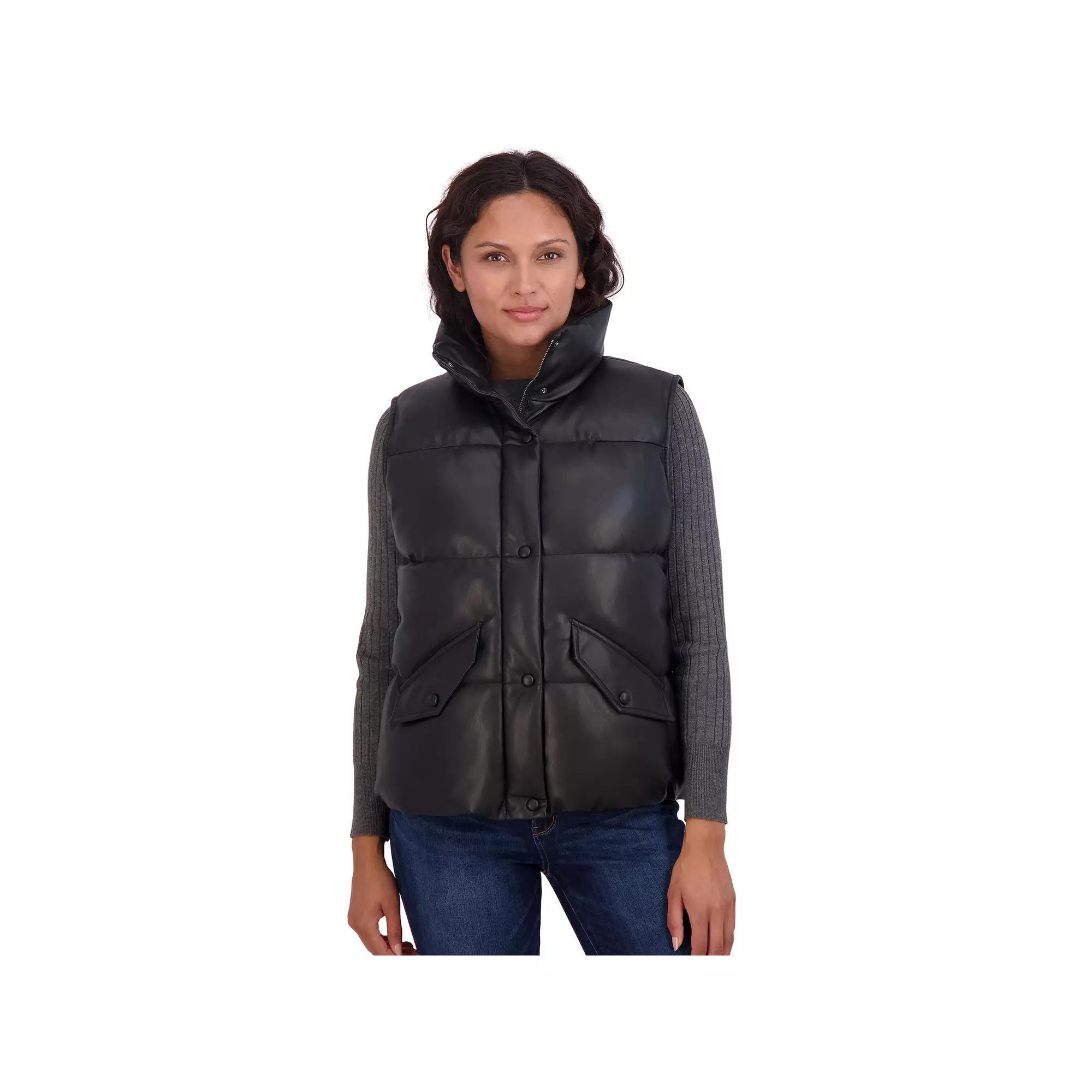 Women's Sebby Collection Faux-Leather Puffer Vest,  Product Image