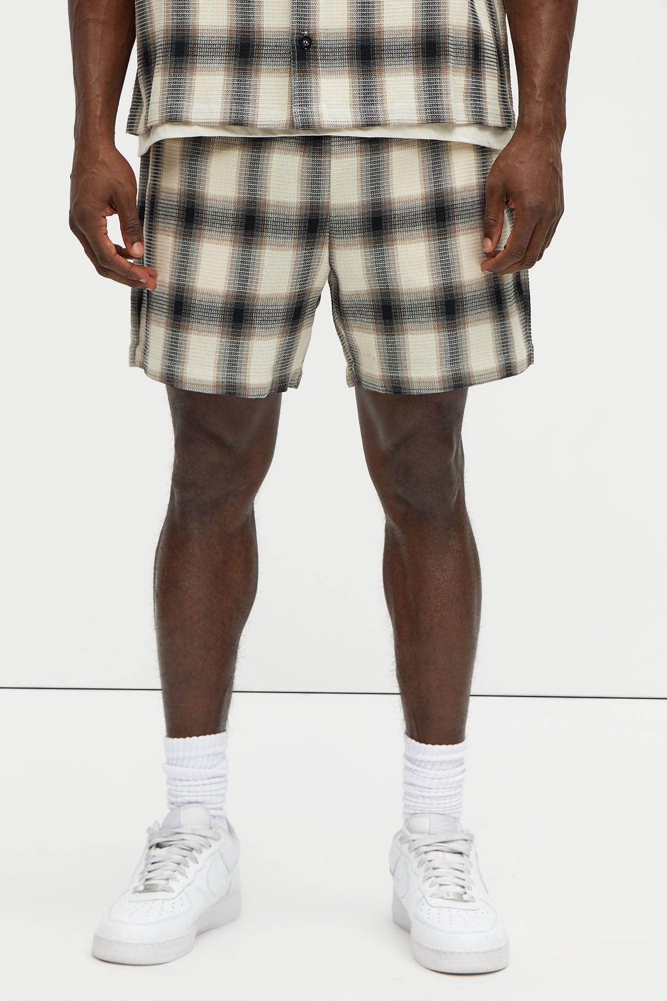 Plaid Waffle Texture Shorts - Black/combo Product Image