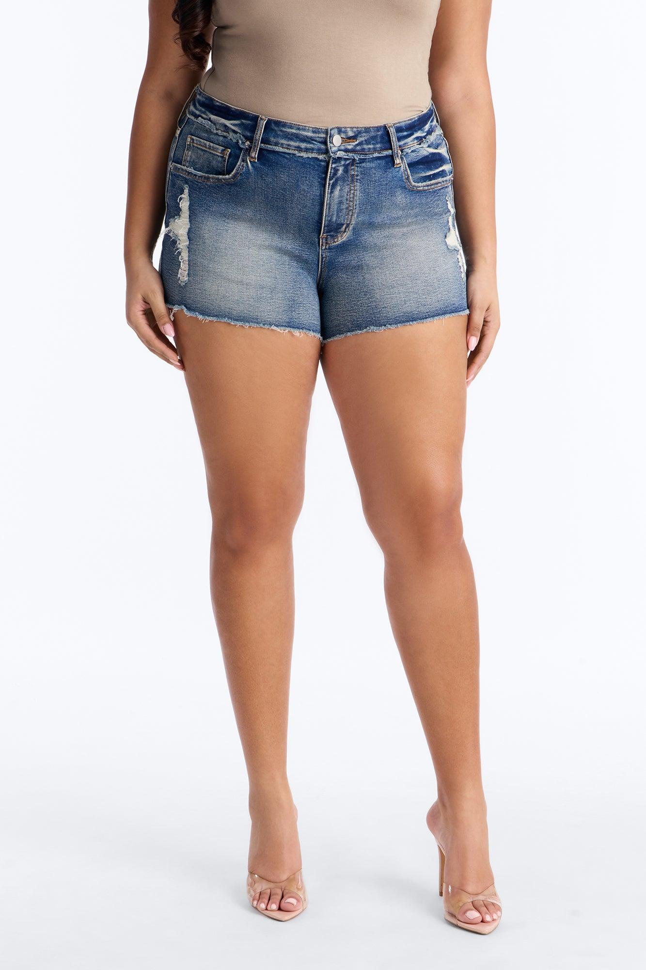 Absolutely Thriving Stretch Denim Cut Off Shorts - Vintage Wash Female Product Image