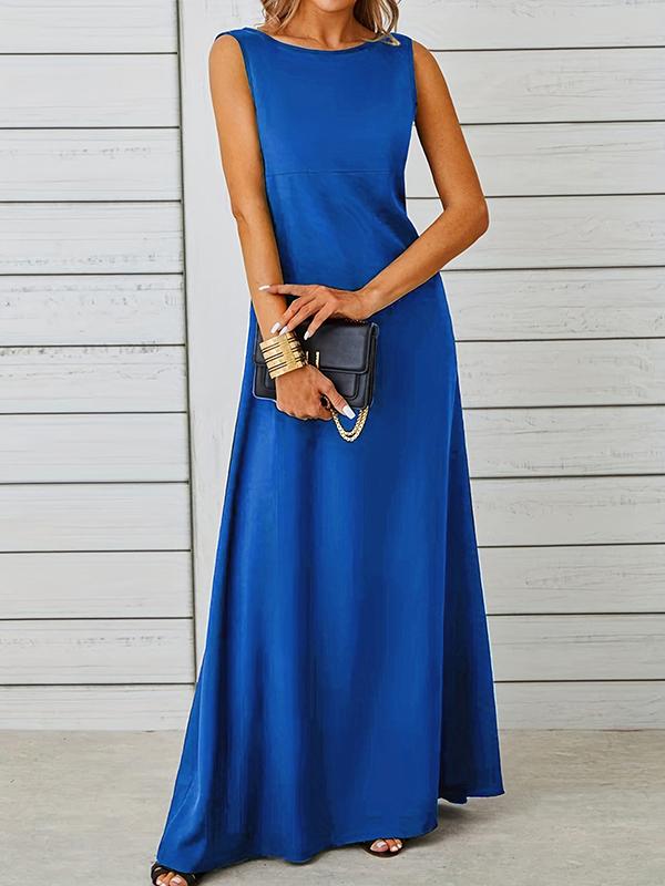 A-Line Loose Solid Color Round-Neck Maxi Dresses Product Image