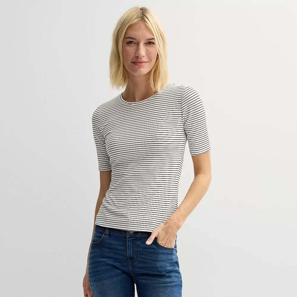 Petite Nine West Fitted Elbow Sleeve Tee, Women's, Size: Large Petite, Black White Product Image