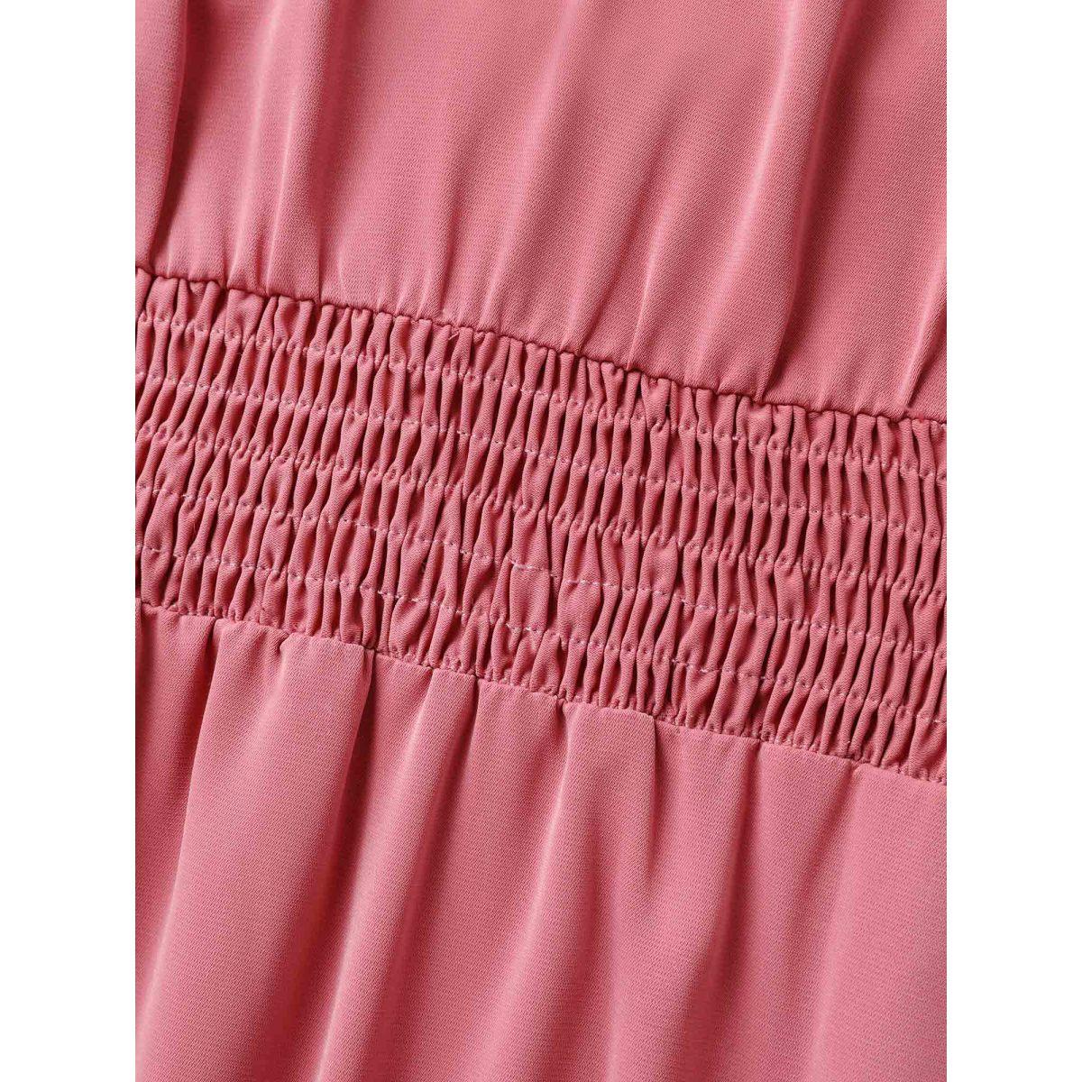 Plus Size Lace Trim Shirred Waist Midi Dress Beanpastepowder Women Square Neck Sleeveless Curvy BloomChic 30/6X Product Image