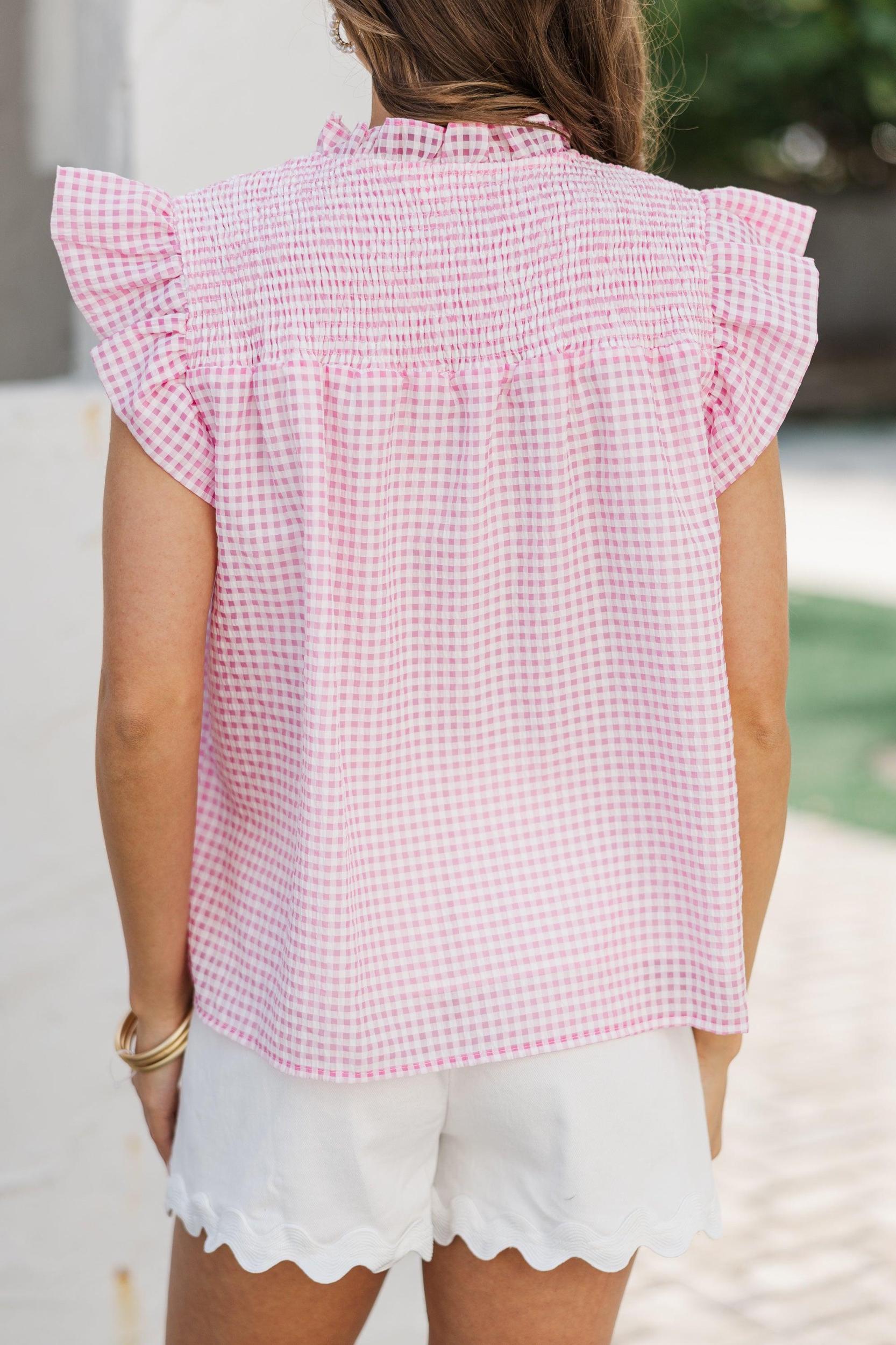 Sunday Dreaming Pink Gingham Blouse Female Product Image