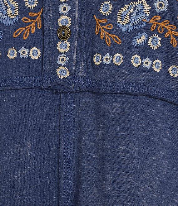 Reba Sedona Scoop Neck Long Sleeve Embroidered Henley Tee Product Image