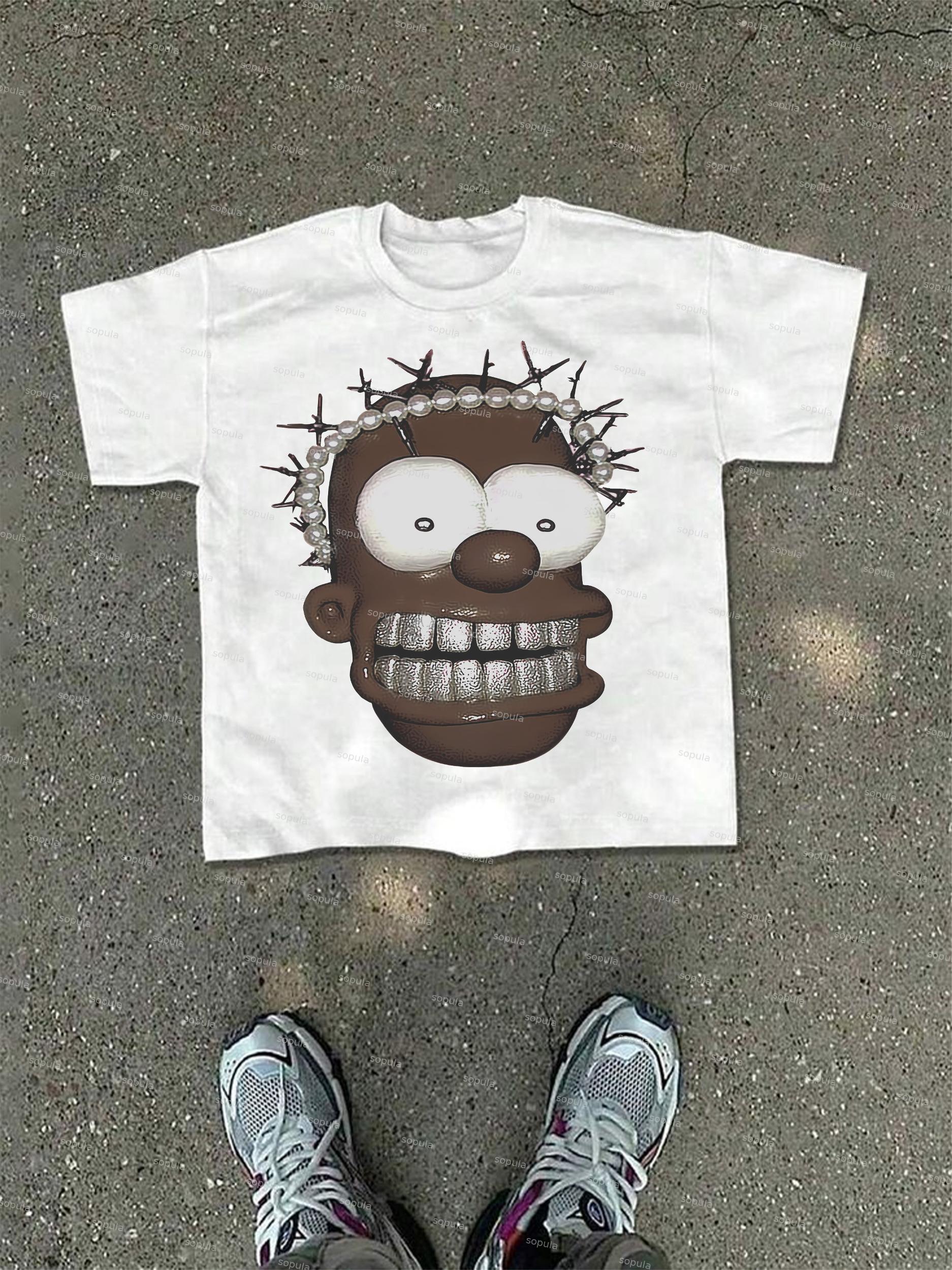 Peace Stop War Graphic Cartoon Print Cotton T-shirt Product Image