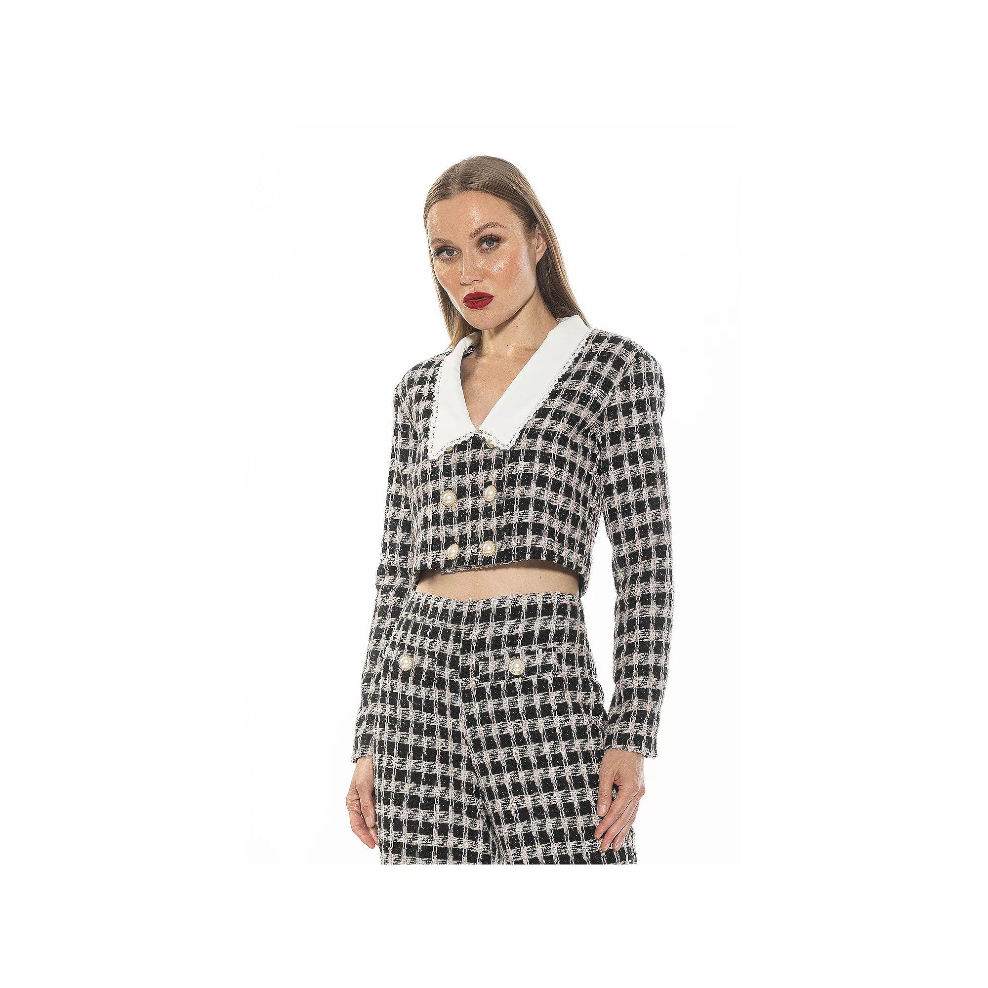 Women's ALEXIA ADMOR Aurelia Drop Lace Collar Cropped Tweed Jacket, Size: 8, Black Pink Product Image