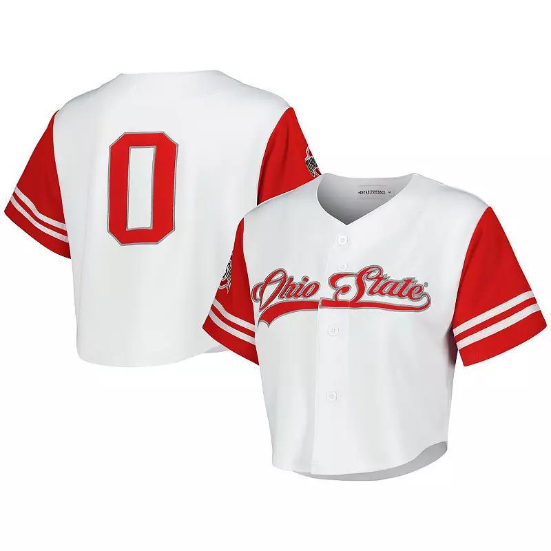 Women's Established & Co. White Ohio State Buckeyes Baseball Jersey Cropped T-Shirt, Size: Large Product Image