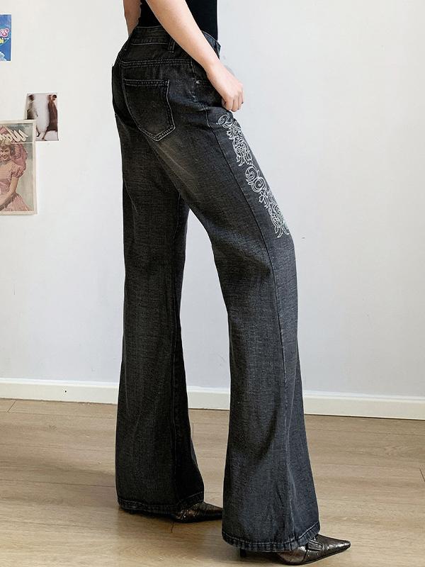 Vintage Printed Wash Flare Jeans Product Image