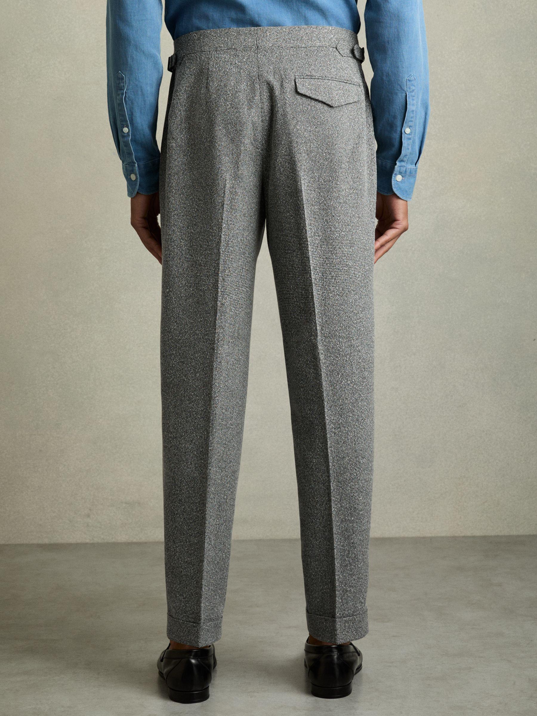 Puppytooth-Check Tailored Trousers in Soft Grey Product Image