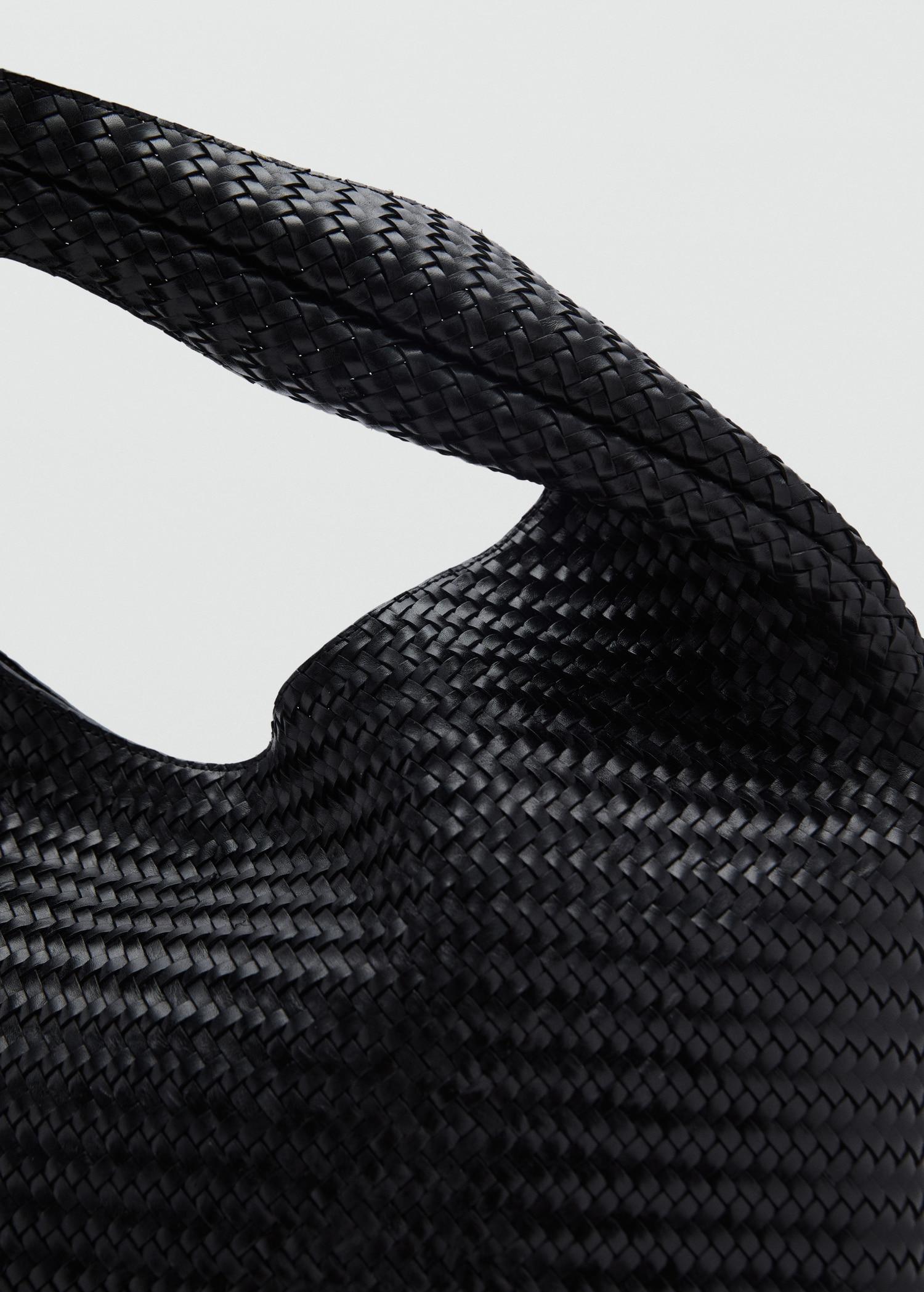 Large braided leather shoulder bag - Women | MANGO USA Product Image