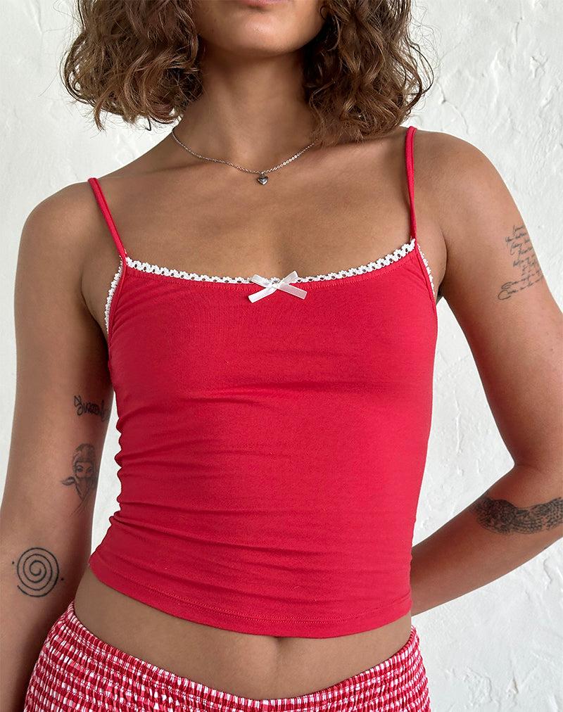 Suna Vest Top in Tango Red with Ivory Trim Female Product Image