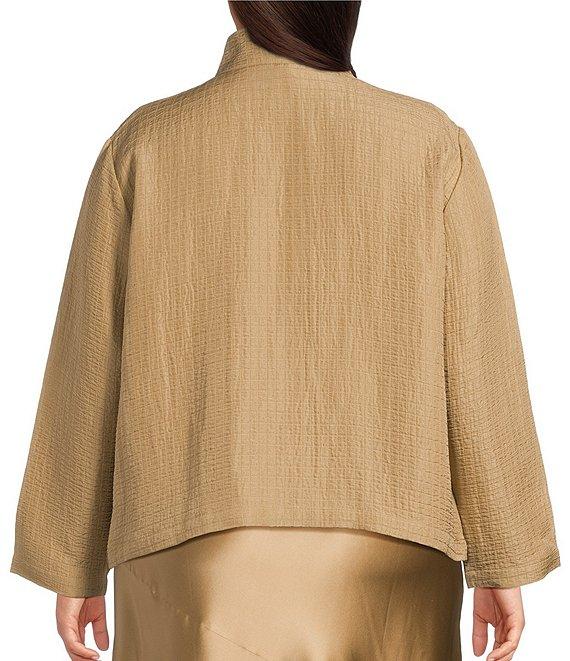 Eileen Fisher Plus Silk Linen Stand Collar Long Sleeve Box Jacket Product Image