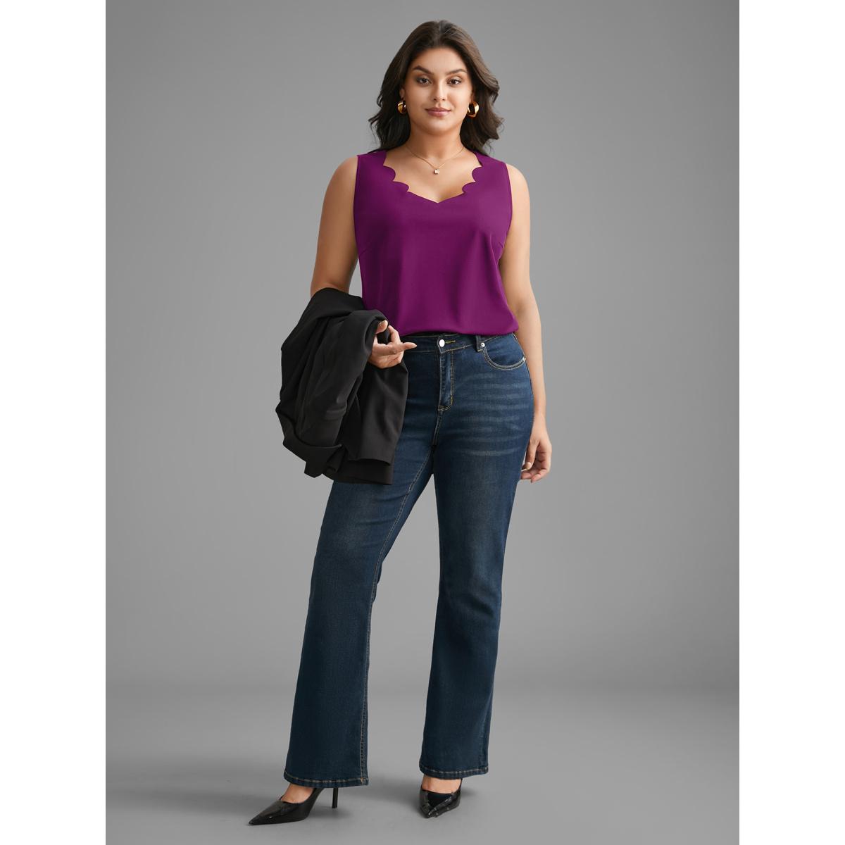 Plus Size Solid V Neck Laser Cut Tank Top Women Plum Timeless Non V-neck Elegant Tank Tops Camis BloomChic 12/L Product Image