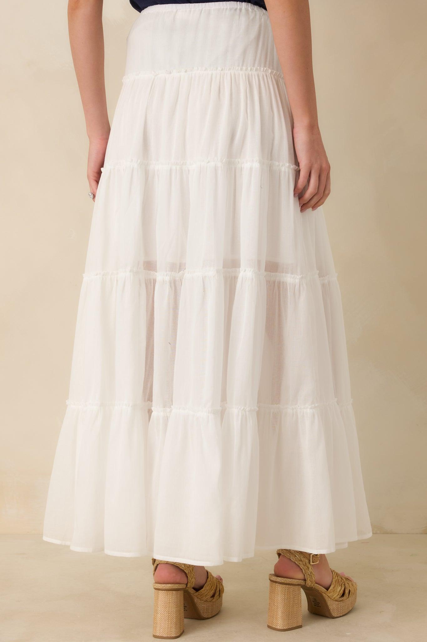 Slow Dancing at Sunset Ivory Cotton Tiered Maxi Skirt Product Image