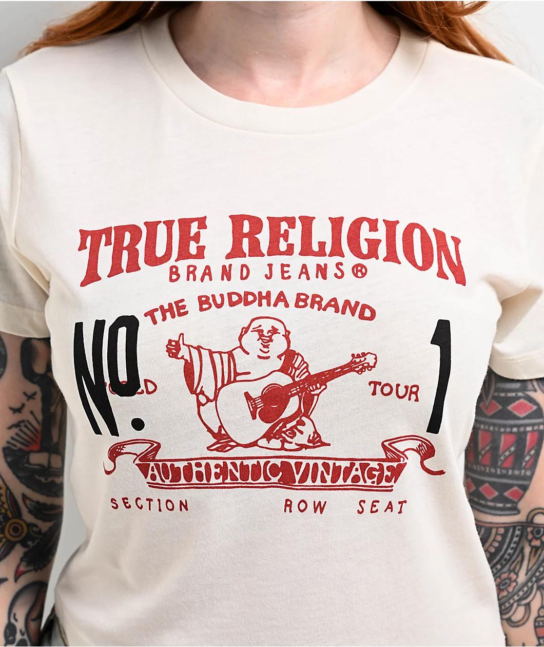 True Religion Heritage Burnout White Crop T-Shirt Product Image