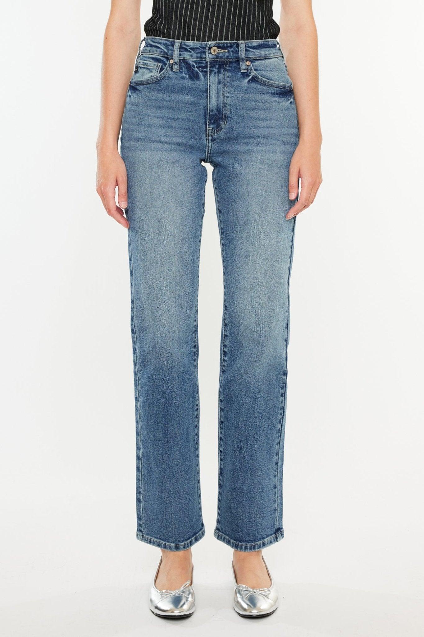 Medium Wash High Rise Relaxed Straight Leg Jeans - FINAL SALE Product Image