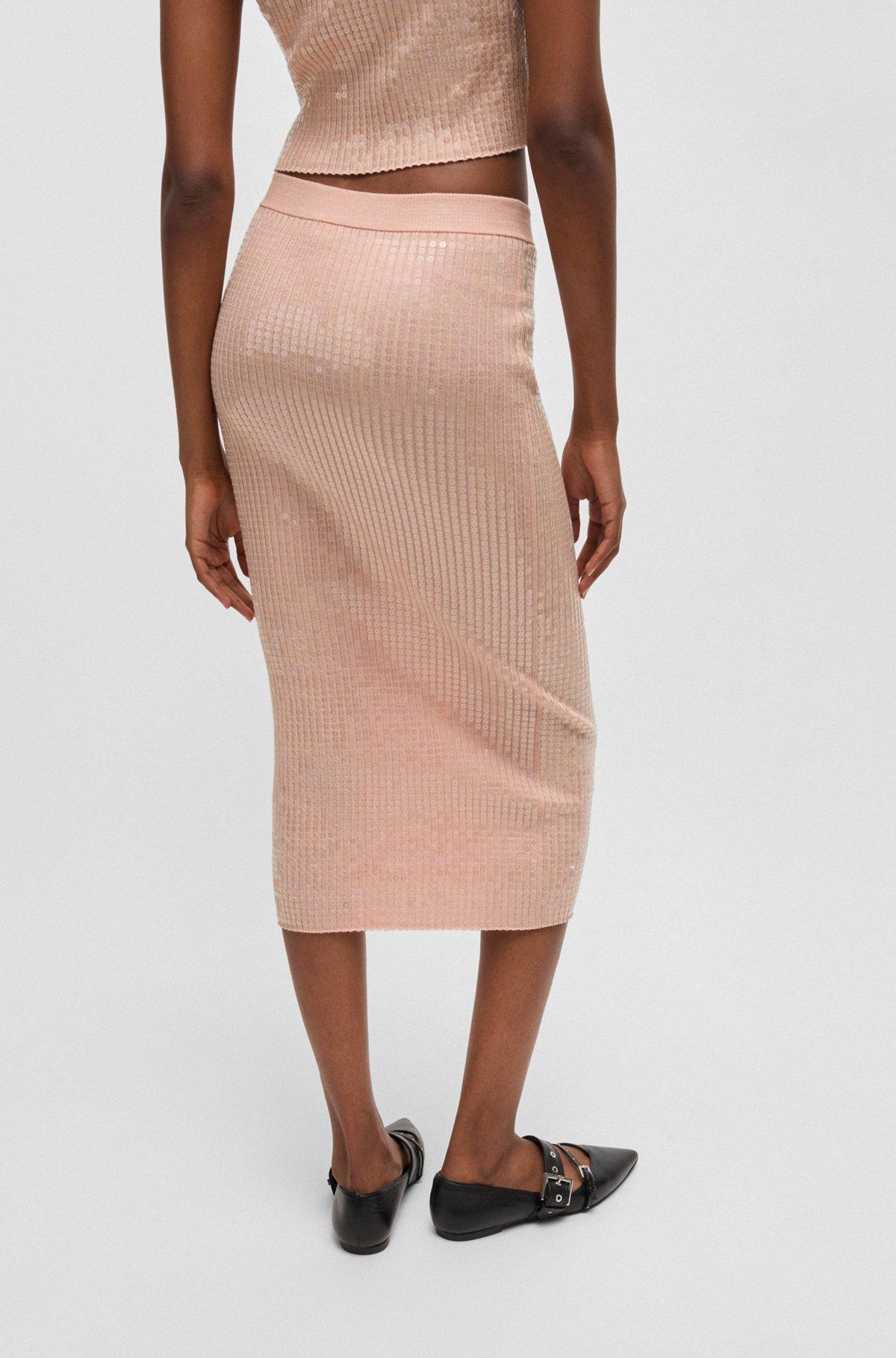 Ribbed midi skirt with transparent sequins in slim fit Product Image