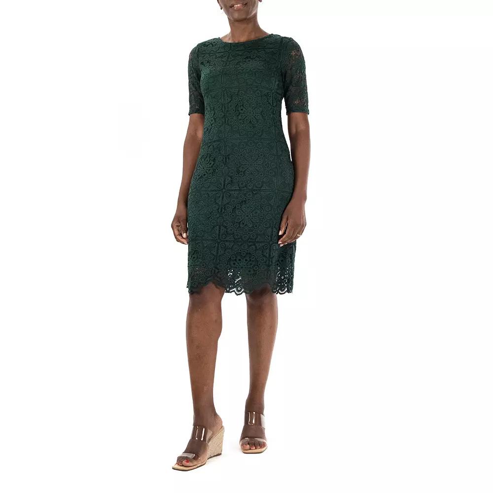 Women's Nina Leonard Lace Elbow-Sleeve Sheath Dress,  Product Image