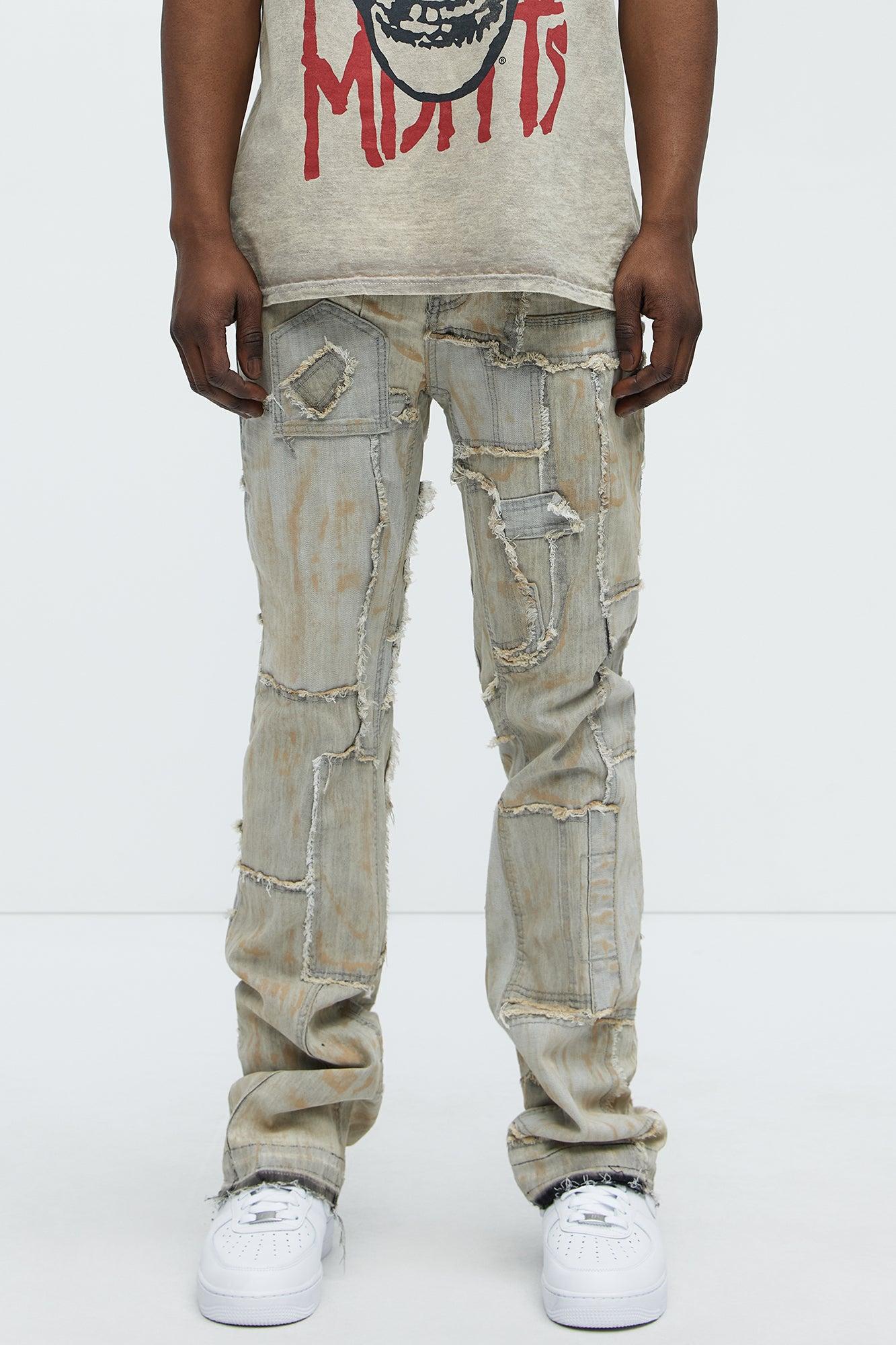 Stacked Skinny Flare Finish The Job Patch Frayed Jeans - Light Wash Product Image