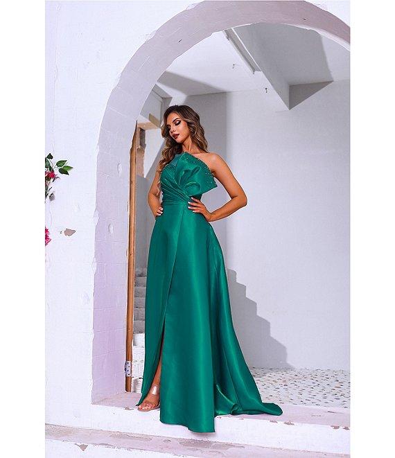 Terani Couture Strapless 3D Ruffle Front Shimmer Crepe Ballgown Product Image