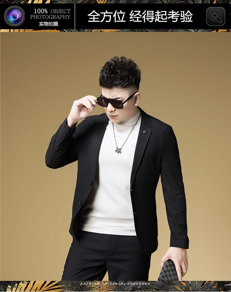 Striped Button-Up Slim Fit Blazer Product Image