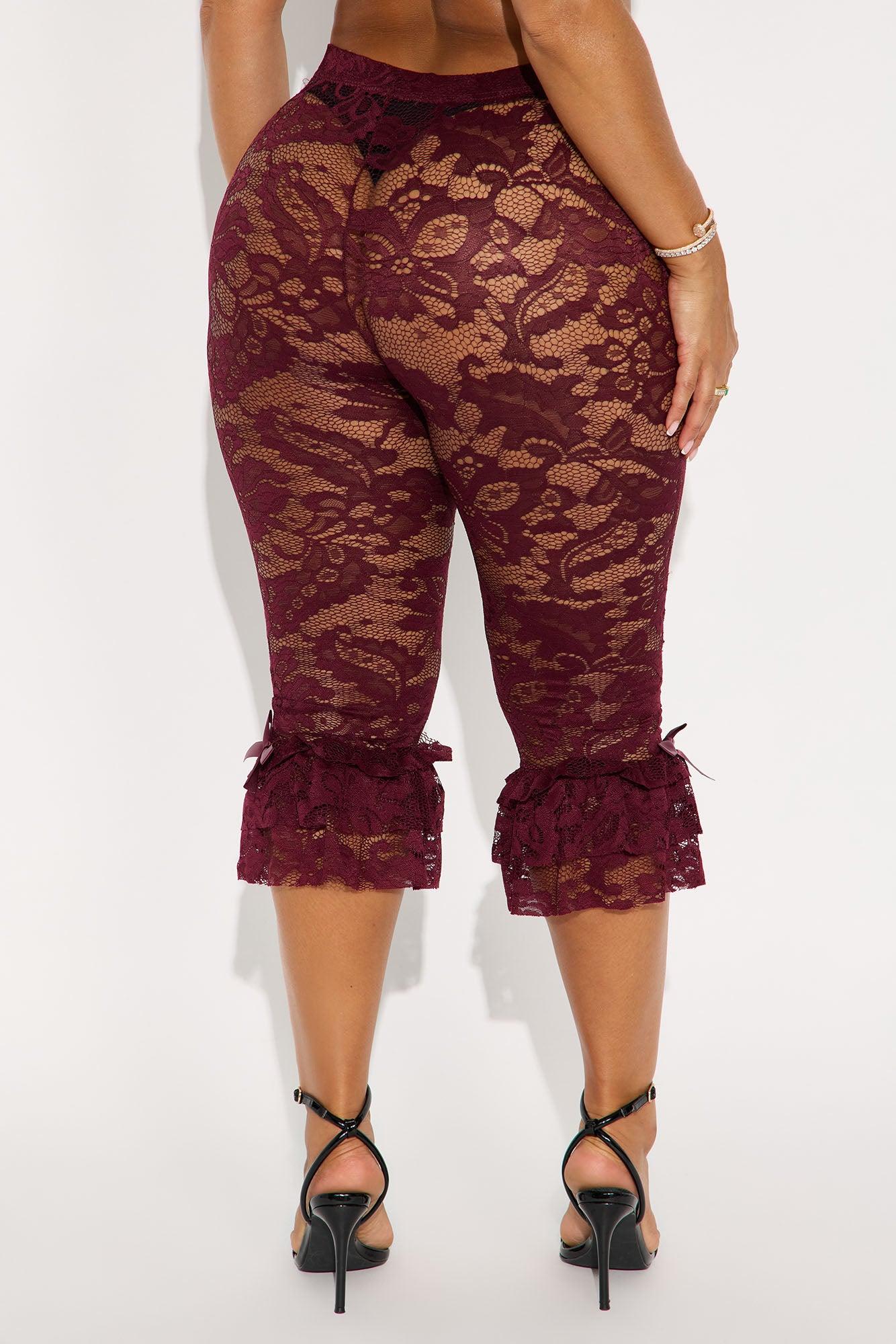 Magnolia Lace Ruffle Capri Legging - Burgundy Female Product Image