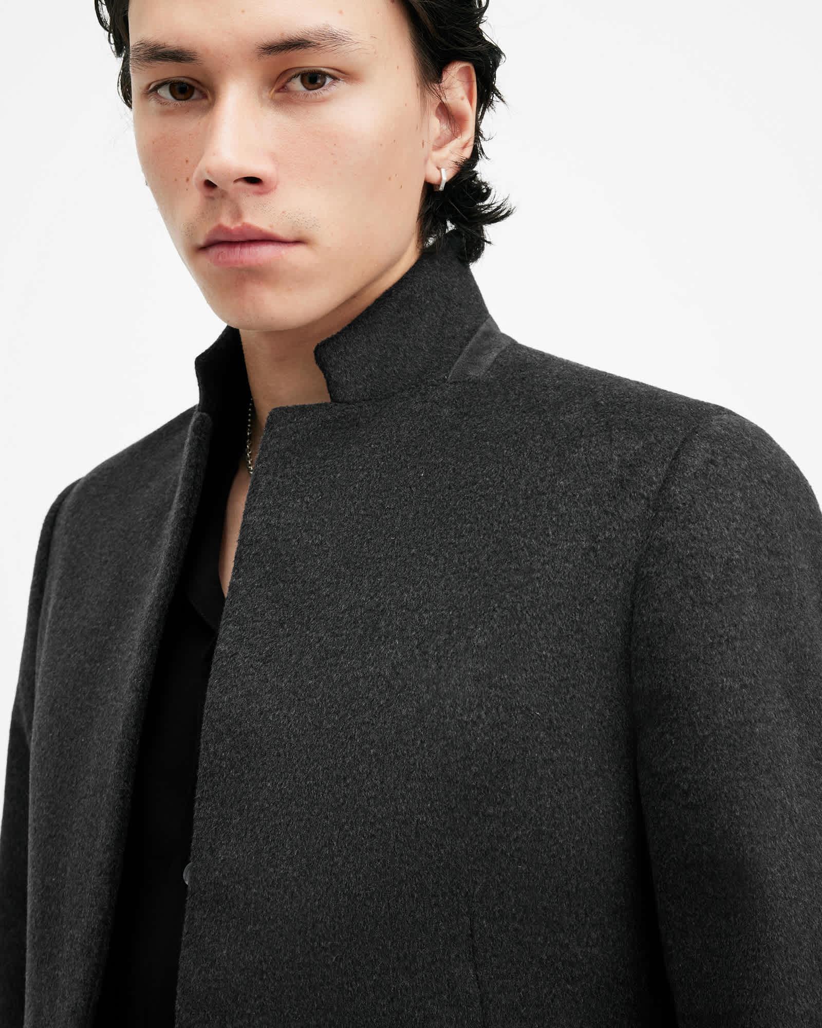 Hargrove Slim Fit Wool Blend Coat Charcoal Grey | ALLSAINTS US Product Image