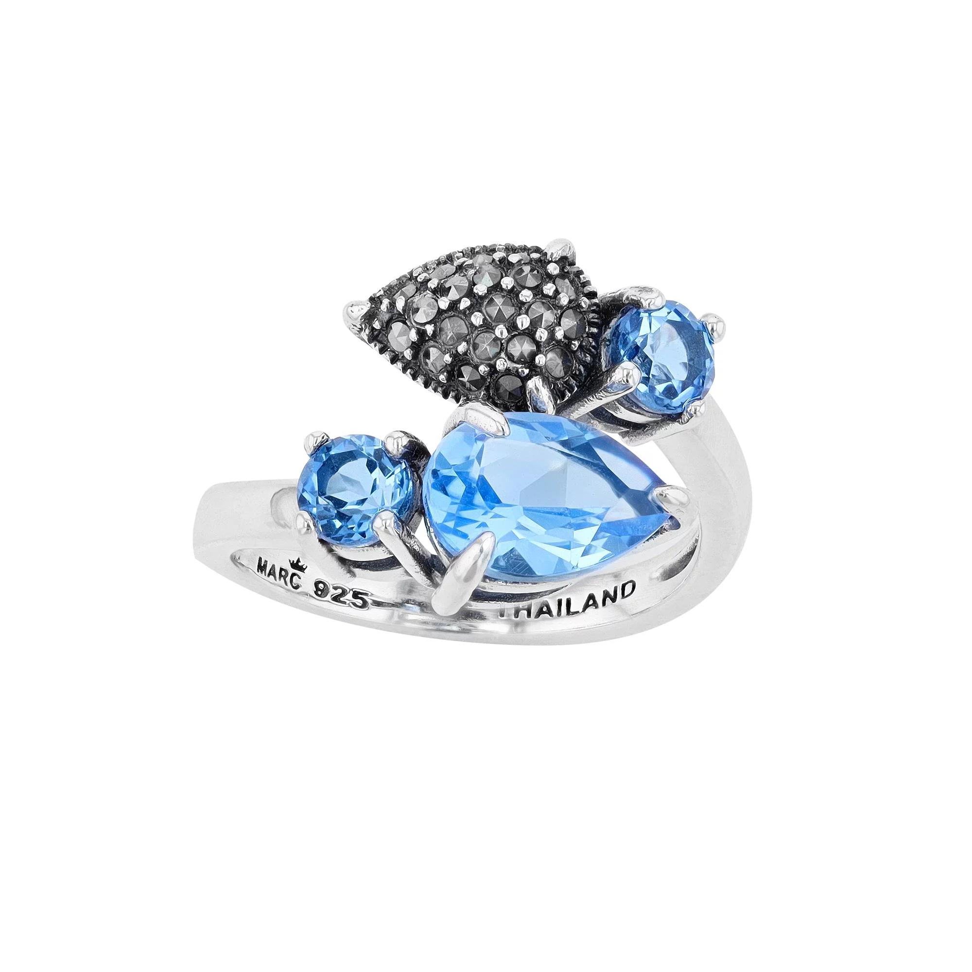 Lavish by TJM Sterling Silver Simulated Blue Quartz & Marcasite 2-stone Ring, Women's,  Product Image