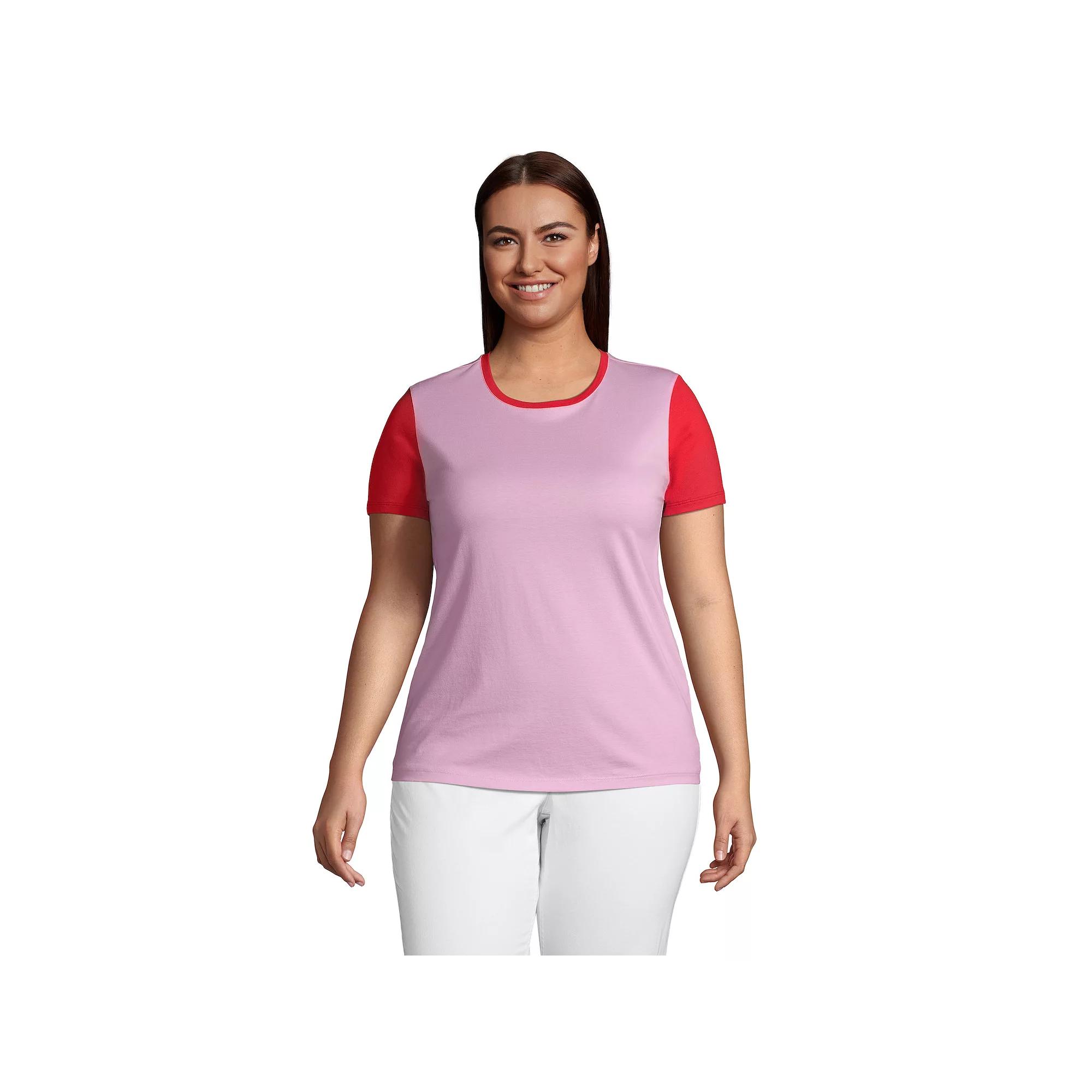 Plus Size Lands' End Relaxed Supima Cotton Crewneck Tee, Women's, Size: 2XL, Blossom Colorblock Product Image