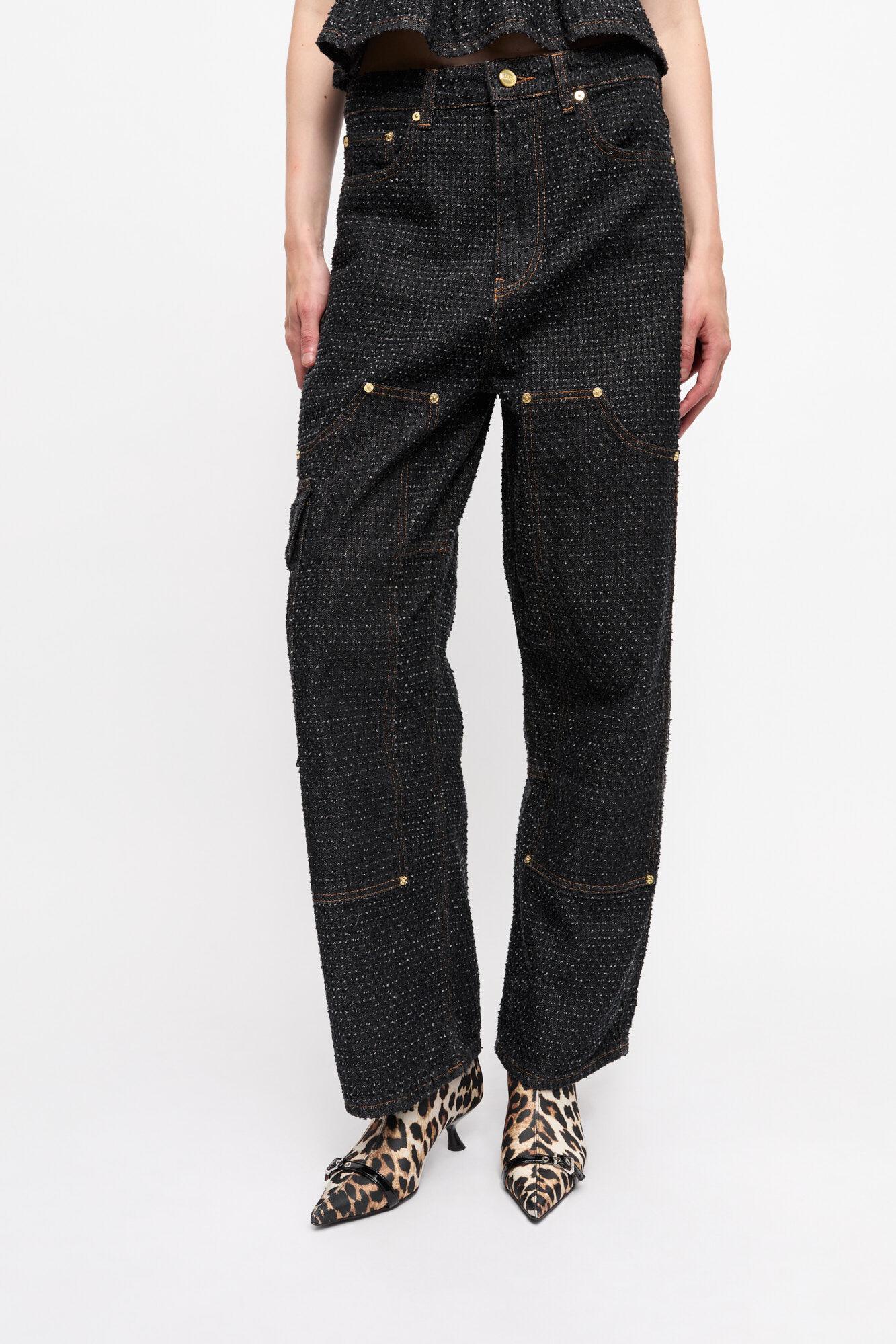 Black Textured Carpenter Jeans Product Image