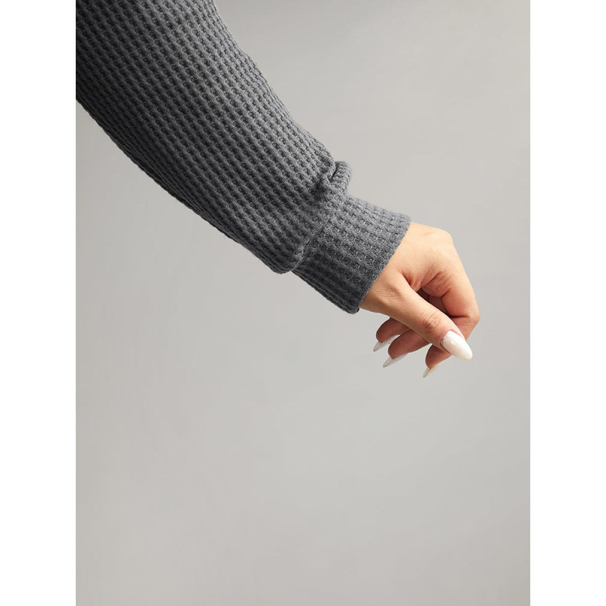 Plus Size Waffle Knit Contrast Patchwork T-shirt Gray Women Casual Contrast Plain Round Neck Everyday T-shirts BloomChic 10/M Product Image