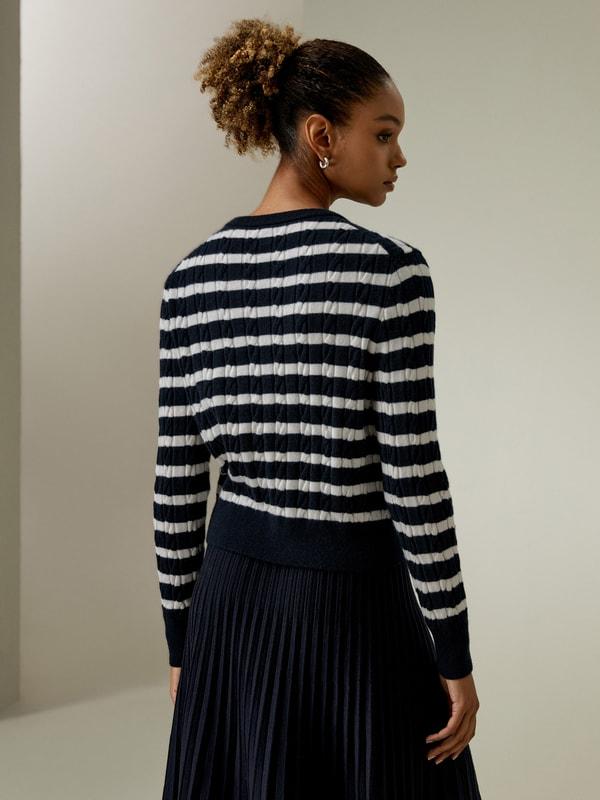 Striped Cable-Knit Cashmere Cardigan Product Image