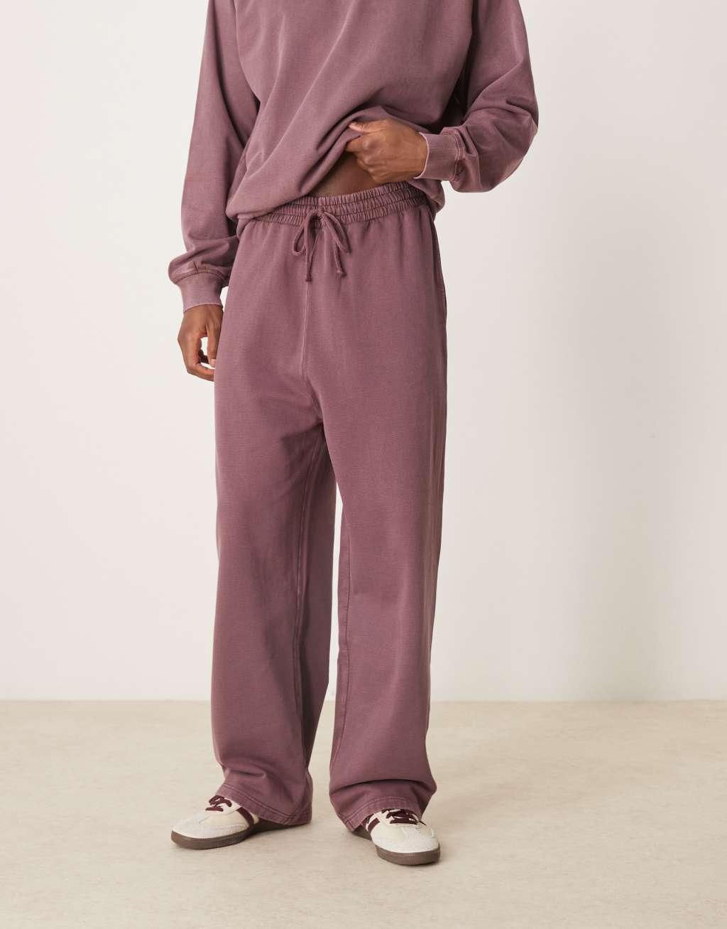 ASOS DESIGN wide leg sweatpants in washed burgundy Product Image