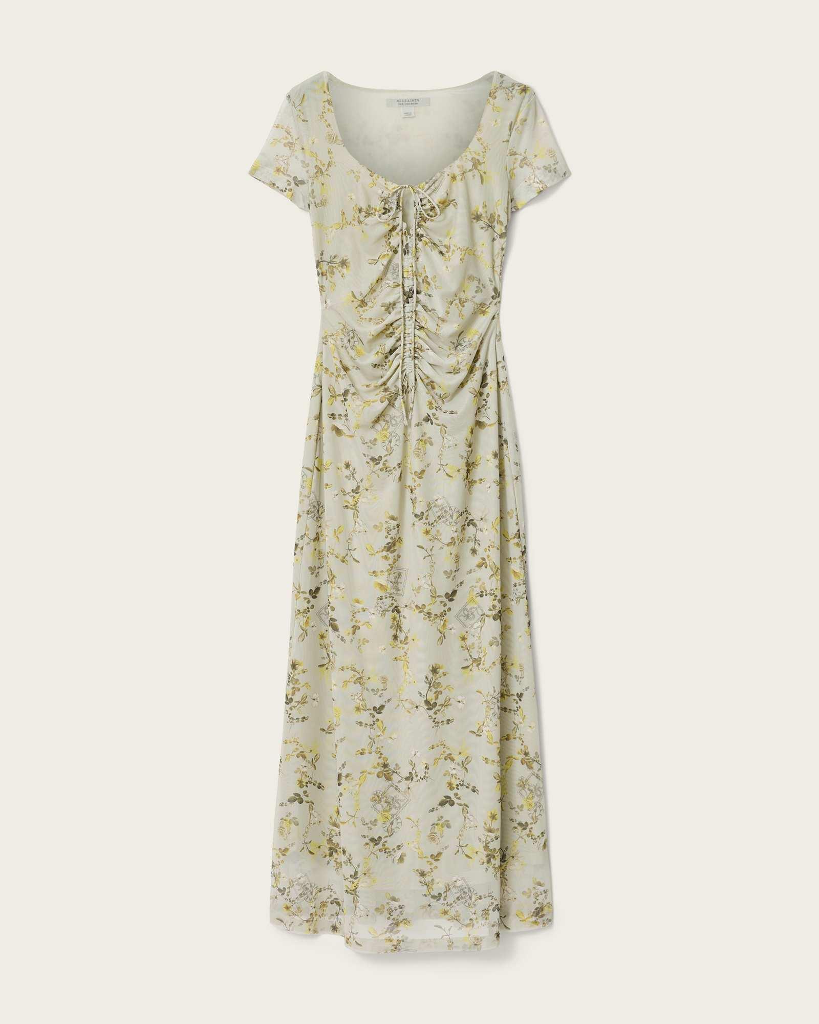 Gabby Floral Print Mesh Maxi Dress CARMEL STEM GREEN | ALLSAINTS US Product Image