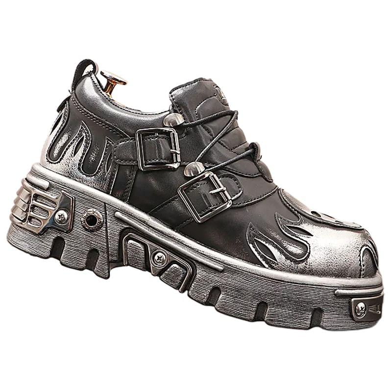 Platform Buckled Lace-Up Faux Leather Shoes Product Image