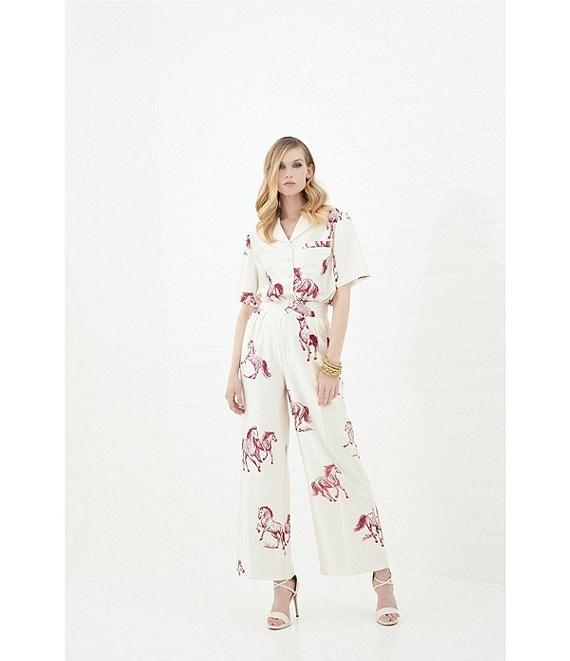 Le' AL.X Horse Print Satin High Waisted Pleated Front Wide Leg Coordinating Pants Product Image