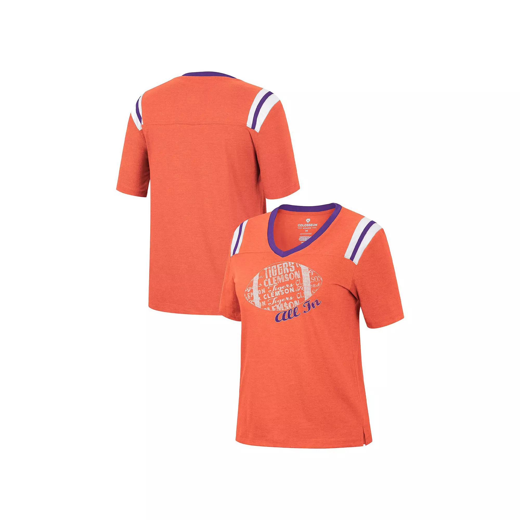 Women's Colosseum Heathered Orange Clemson Tigers 15 Min Early Football V-Neck T-Shirt, Size: Medium Product Image